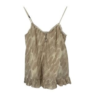 Princess Vera Wang Tank Y2K pleated Feather Print‎ Sleeveless Ruffle Hem XS